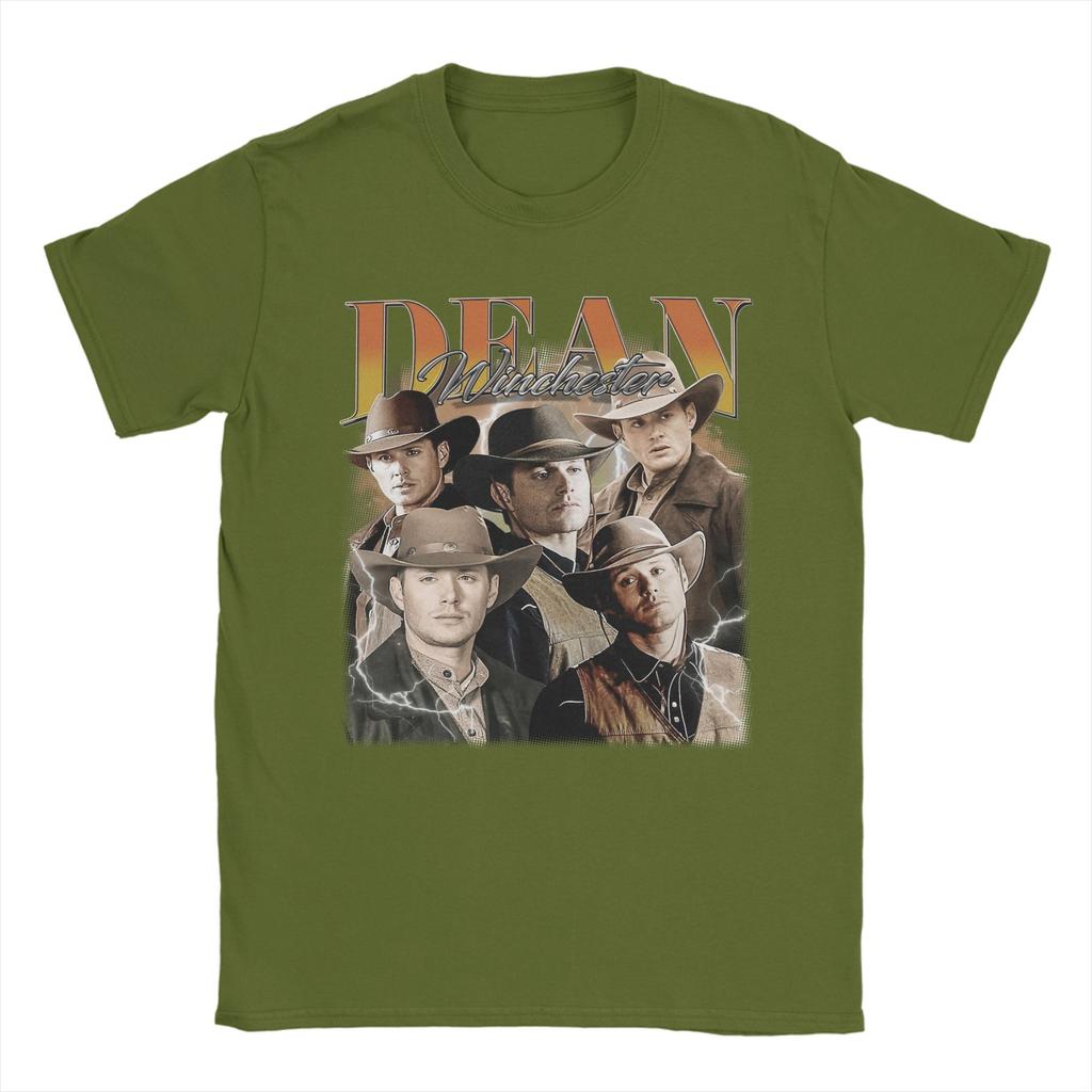 Винтажные мужские футболки Dean Winchester из сериала Сверхъестественное Хлопок Юмористические футболки С круглым вырезом Футболка с коротким рукавом Одежда Лето