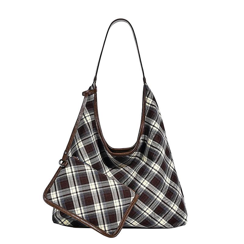 Retro Plaid Underarm Bag for Women 2025 New Style Relaxed Large Capacity Tote Bag Commuting Single Shoulder Underarm Bag