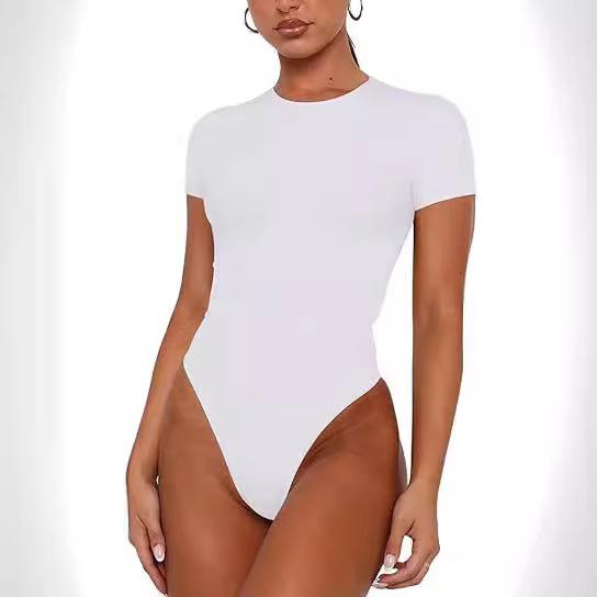 Боди для женщин с круглым вырезом и коротким рукавом Боди Костюмы для выхода в свет Летние базовые трико Топы Рубашки-комбинезоны Боди с открытой спиной