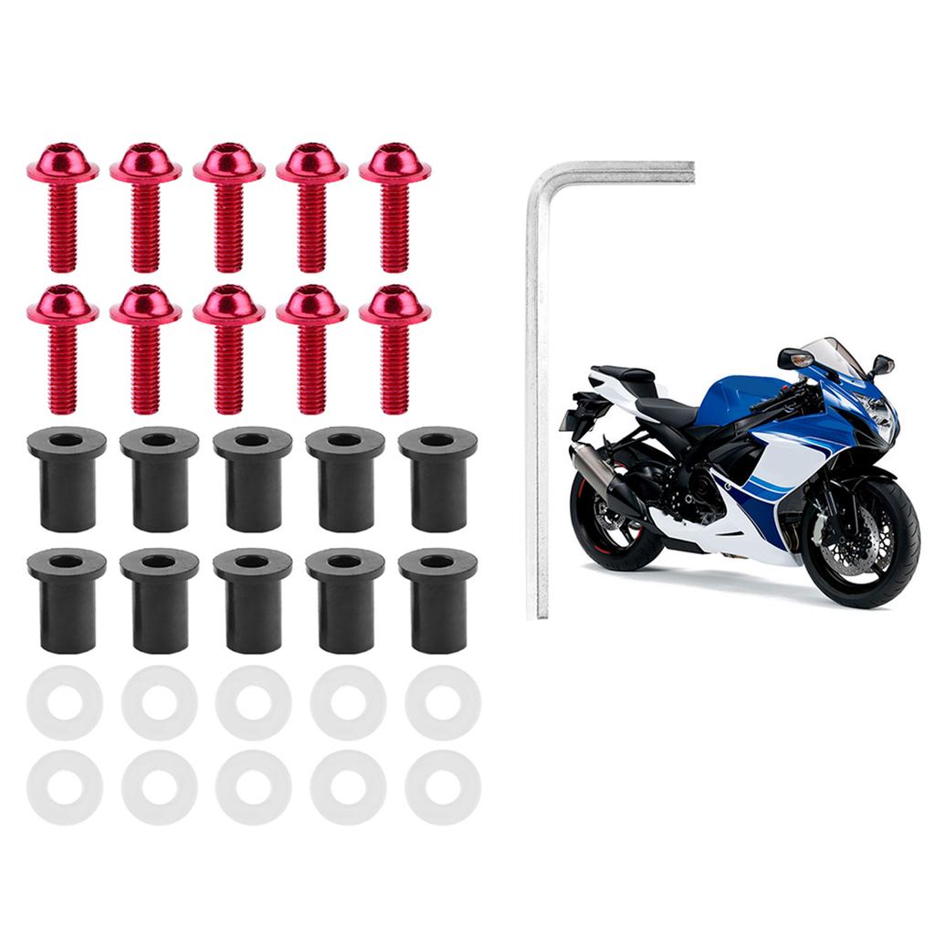 10pcs Motorcycle Windshield Bolts Nut Washers Universal Motorbike Fairing Mounting KitRed