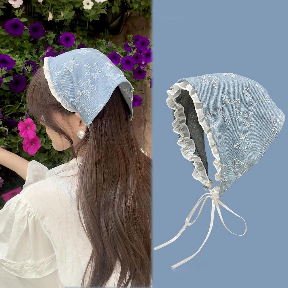 Denim Triangle Scarf Lace Strap Headscarf Fashion Star Hair Scarf Summer