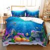 Fish Duvet Cover Set Ocean Bedding Sets 3D Printed Underwater World with Goldfish Coral Reef Polyester Quilt Cover for Kid Adult