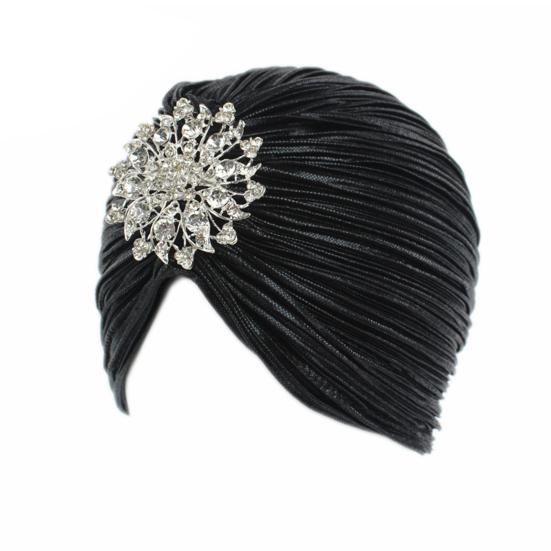 Headscarf Hat with Fancy Pleats Rhinestones Retro Style Women Turban Hat 20s 30s Vintage Headpiece Hair Accessories