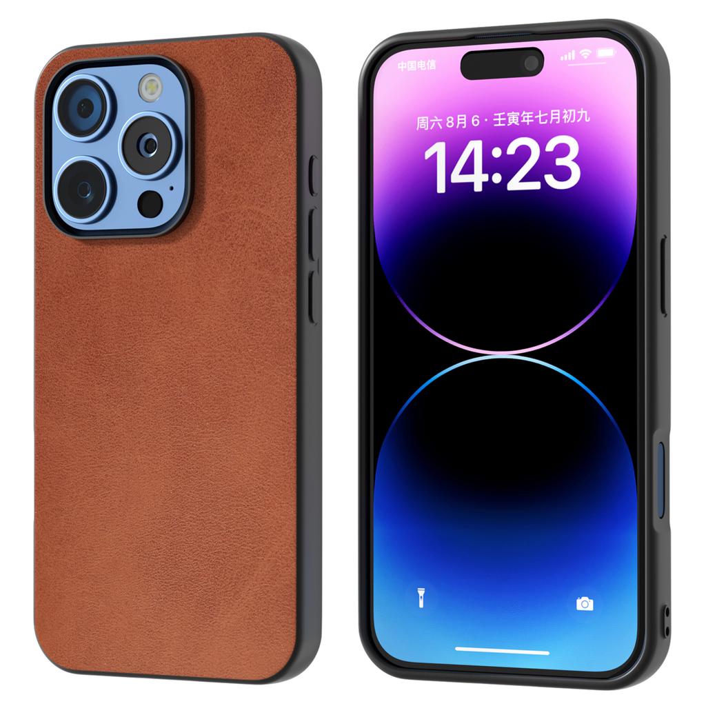 Чехол для iPhone 16 Pro с текстурой коровьей кожи, PU+TPU+PC, Защитная крышка для телефона