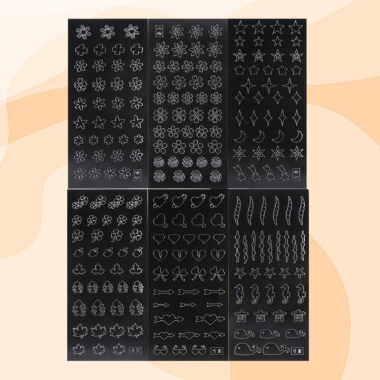 6Pcs Nail Art Stencil Stickers French Line DIY Manicure Tools Stencil Stickers for Creative Wavy Oblique Spray Designs