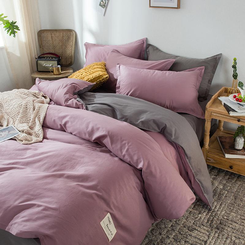 Ins стиль, сплошной цвет, хлопковая простыня из четырех предметов, пододеяльник, кровать из чистого хлопка, двойное одеяло, комплект из трех предметов