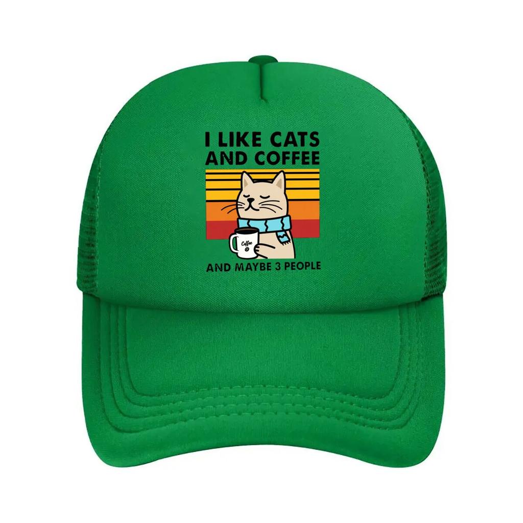 Retro Cute Cat Coffee Mesh Baseball Cap Hip Hop