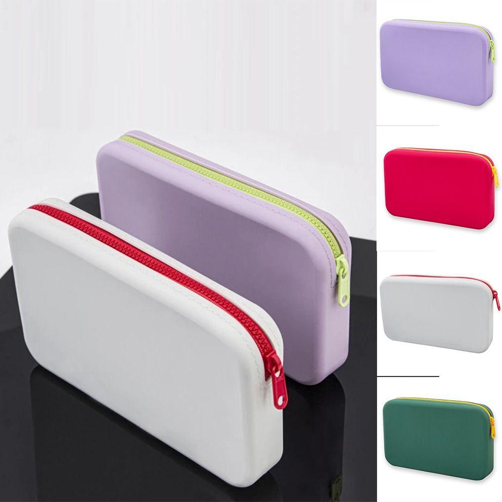 Large Capacity Silicone Storage Bag Solid Color Coin Money Bags Makeup Brush Holder