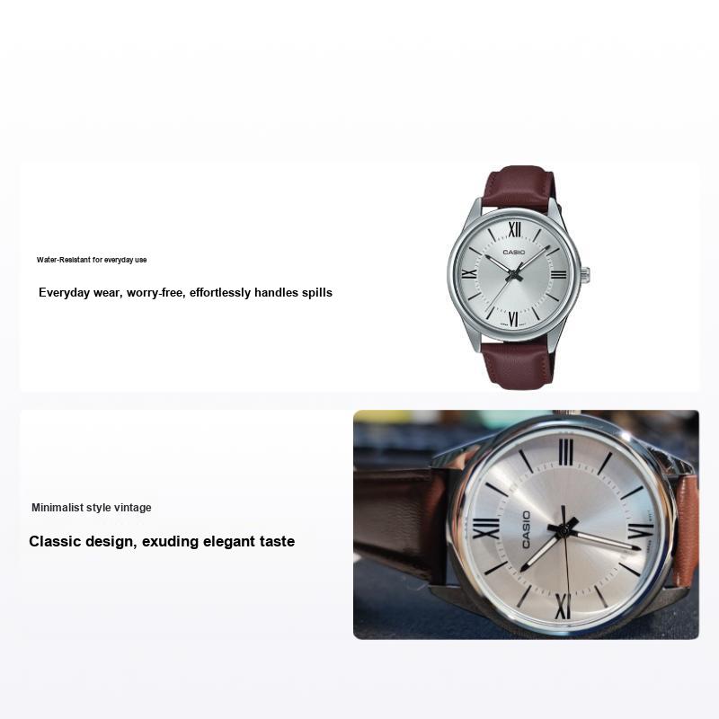 Casio Стандартная серия Простые Ретро Маленькие Круглые Часы Деловая Мода Кварцевый Механизм Кожаный Ремешок Мужские часы Серебряные MTP-V005L-7B5