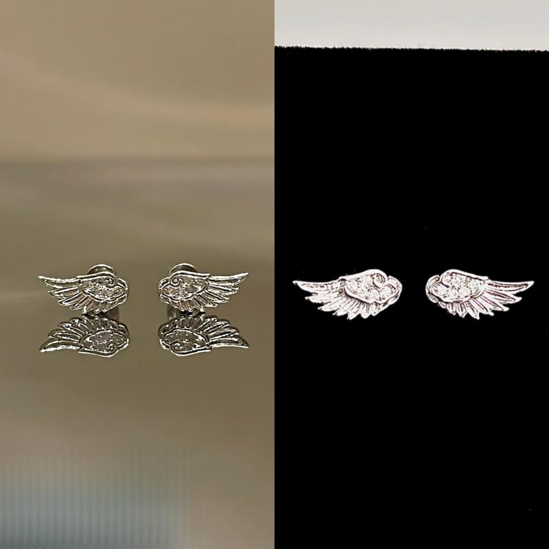 Angel Wing And Cross Ear Stud Set - 34Pcs Silver Plated Rhinestone Earrings For Women
