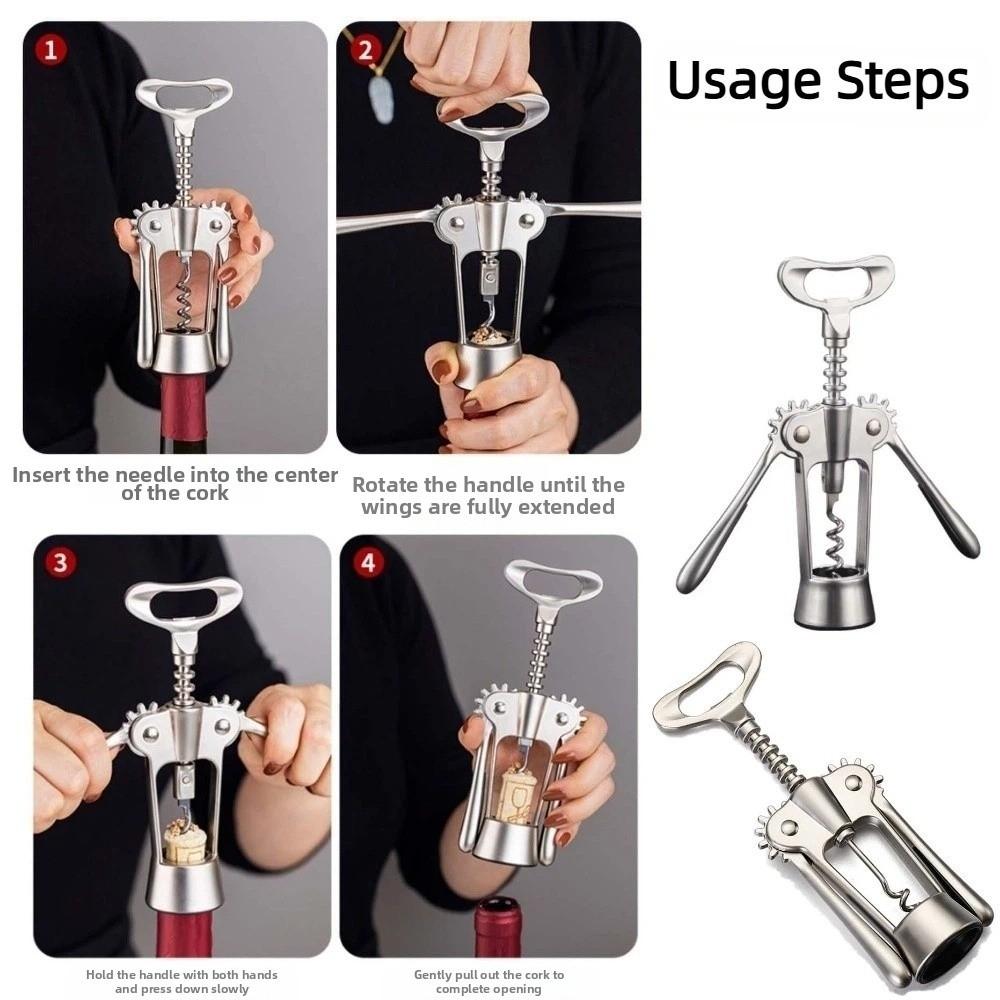 Stainless Steel Wine Corkscrew Wing Design Wine Cork Remover Spiral Bottle Opener Household