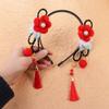 Red Hanfu Wig Headband Pearl New Year Headwear Traditional Flower Tassel Headband  Children