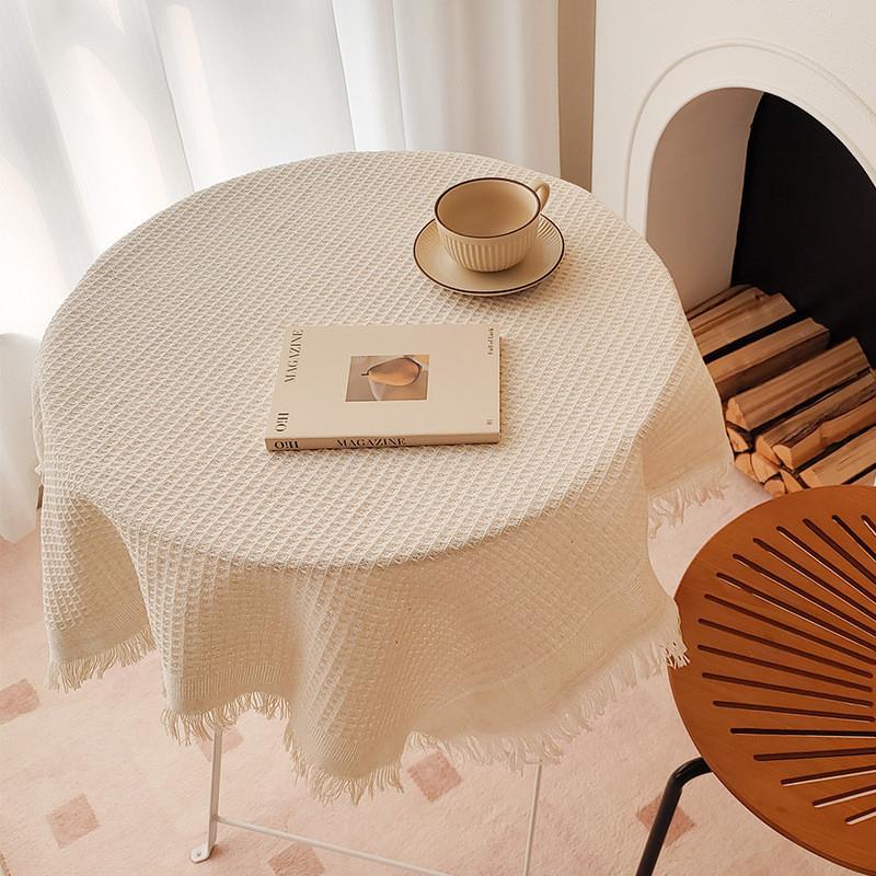 French Ins Style Japanese Pastoral White Tablecloth Coffee Table Cloth Bedside Table Retro Tassel Round Table Tablecloth