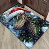 Christmas Dragon Rug  Festive Holiday Carpets Green Dragon with Holly Berries Design Winter Seasonal Decor Skid resistant carpet