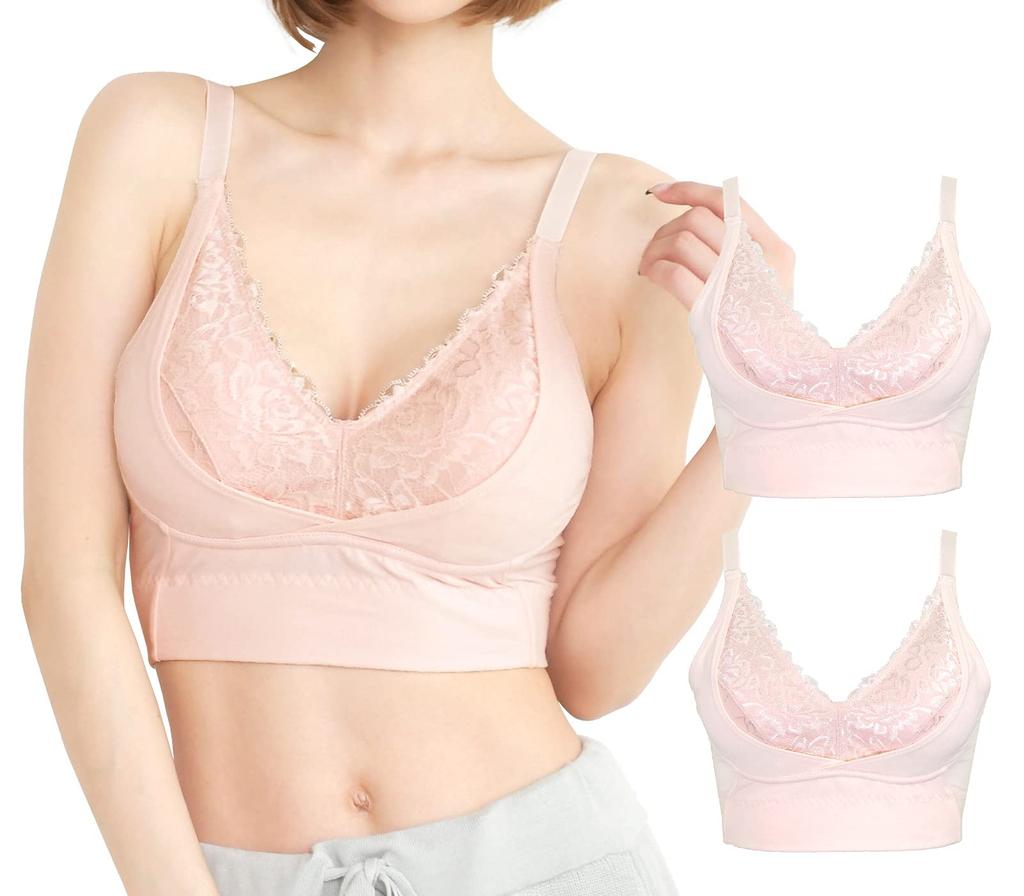 Smile Lala Pink XL Cotton Night Prevents Enhances and Supports Breast Made with a Cotton Lace This Bra Offers a and Durable Perfect for Women In Their