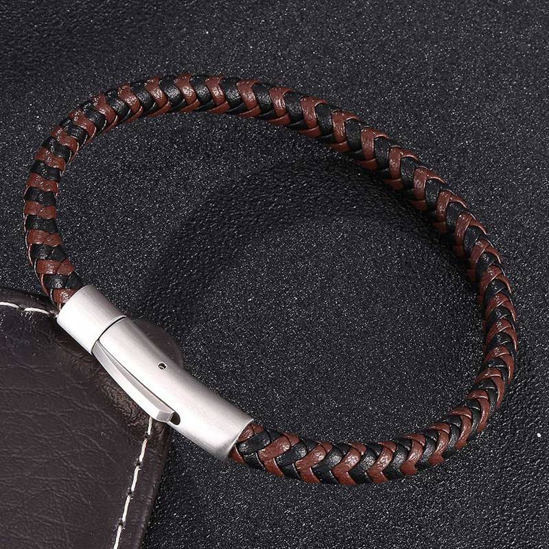 Mens Bracelets Leather Bracelets With Stainless Steel Button Clasps Cuff Bangles For Male Female Bracelets