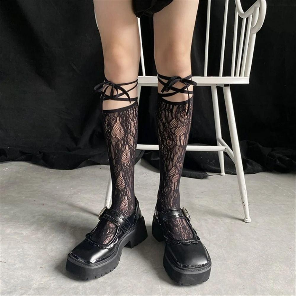 1 пара длинных ажурных чулок с ремешками до колена, хлопковые носки до середины икры, подарочные кружевные носки с раздельным носком для девочек