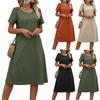 Женская мода летние свободные однотонные платья с круглым вырезом и короткими рукавами и карманами