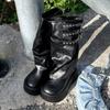 Черные высокие модные ботинки на толстой подошве для женщин, новые летние тонкие модели 2025 года, для ношения с юбками и тонкими высокими сапогами