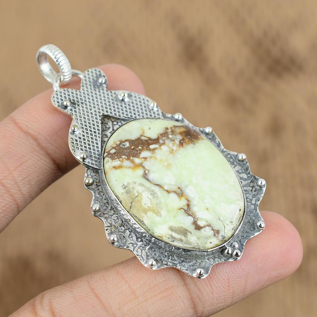 Natural Lemon Chrysoprase Gemstone Pendant 925 Sterling Silver Jewelry For Women