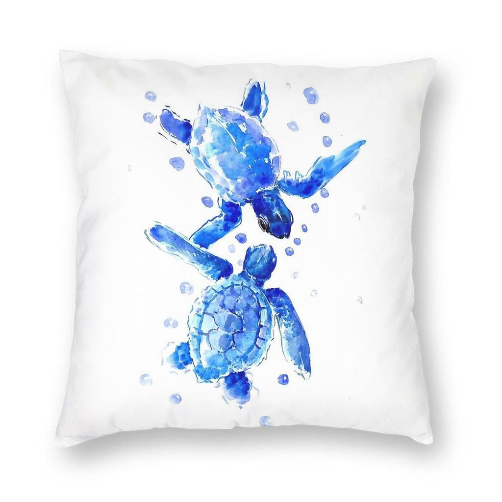 Blue Sea Turtles Square Pillowcase Polyester Linen Velvet Printed Zip Decor Pillow Case Car Cushion Cover Wholesale