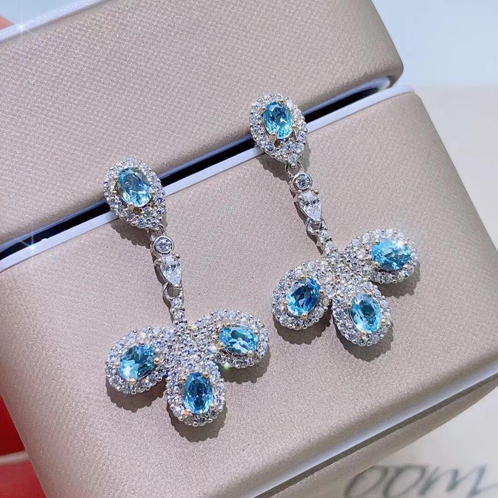 Модные серьги из стерлингового серебра с драгоценными камнями в форме листа, всего 0,96 карата, 3 мм * 4 мм, серьги-капли с натуральным топазом, ювелирные изделия с топазом из серебра 925 пробы