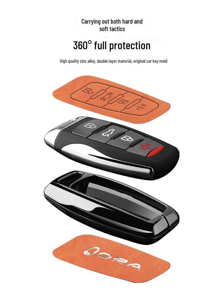 Great Wall ORA Key Cover for Good/Black/Lightning/White/Ballet Cat Models - High-End Black Full Shell with Buckle