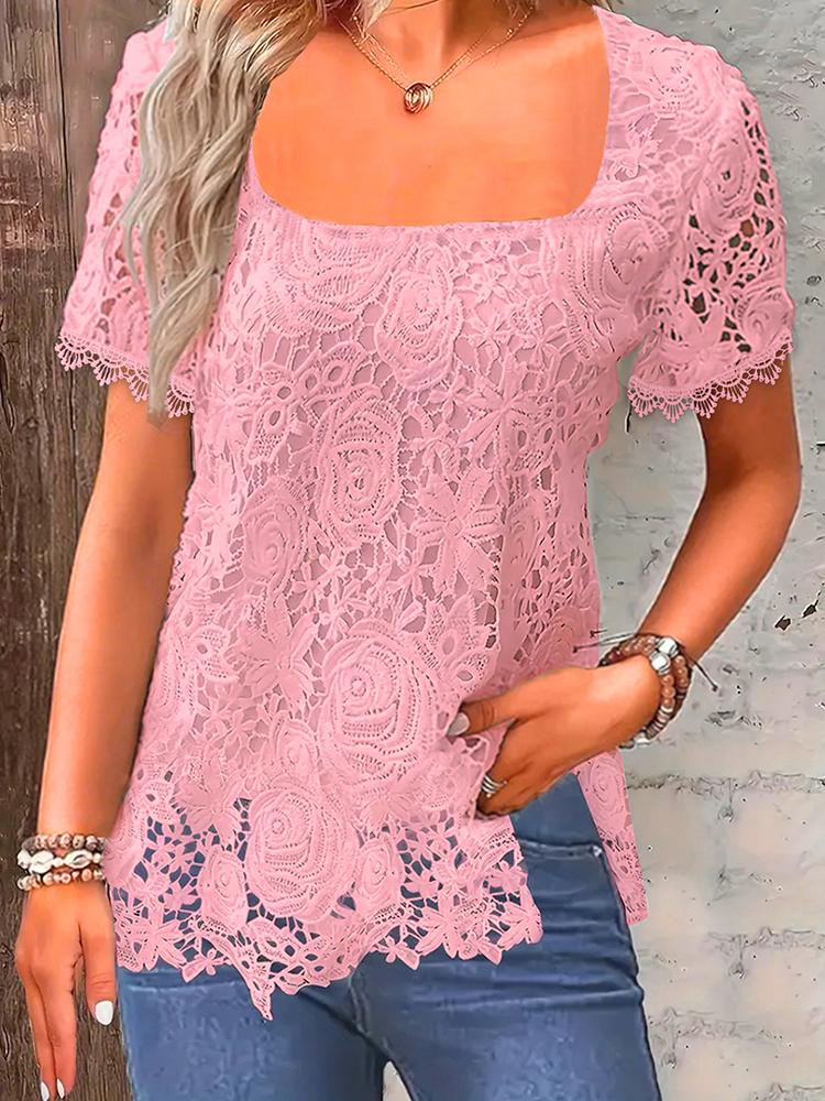2024 летние шикарные пикантные сексуальные блузки с квадратным вырезом и кружевными рукавами для девочек, женская верхняя одежда с вырезами и короткими рукавами, рубашки для отдыха