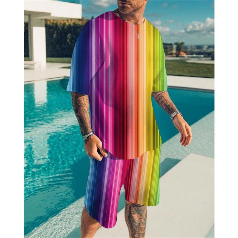 Летний цветной вихрь 3D принт футболки шорты комплекты мужские спортивные костюмы свободный короткий рукав футболка брюки комплект мужские костюмы одежда