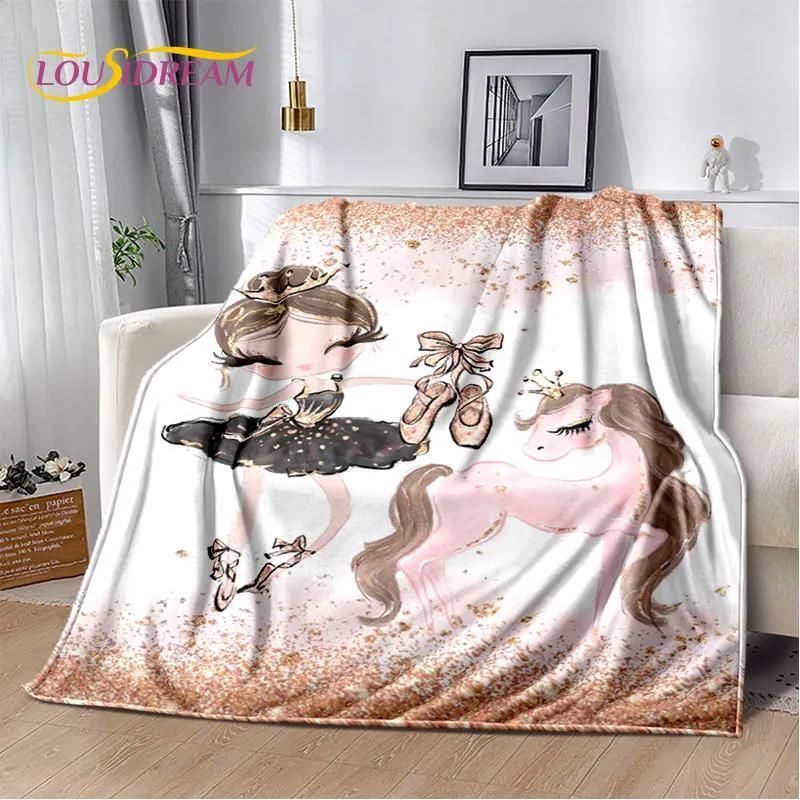 Cute Ballet Girl Ballerina Unicorn Cartoon Soft Plush Blanket,Flannel Blanket Throw Blanket for Living Room Bedroom Sofa Picnic
