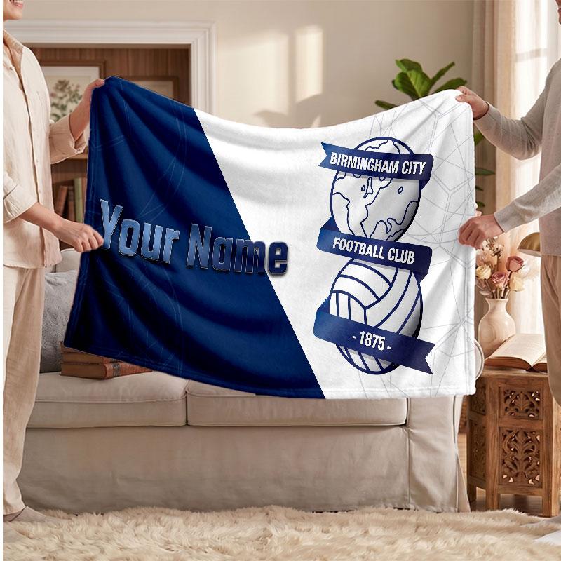 BIRMINGHAM CITY Personalized Fleece Blanket With Football Logo, Custom Name Text Soft Warm Home Throw Blanket