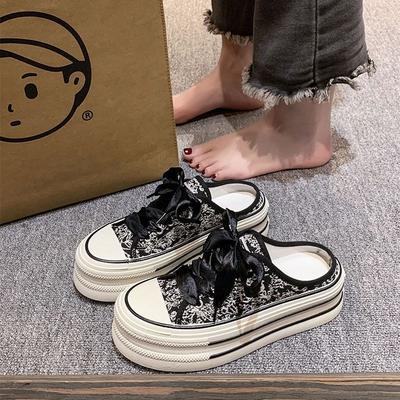 Модные женские летние шлепанцы с круглым носком, сандалии на толстой платформе, без задника, ленивая повседневная обувь