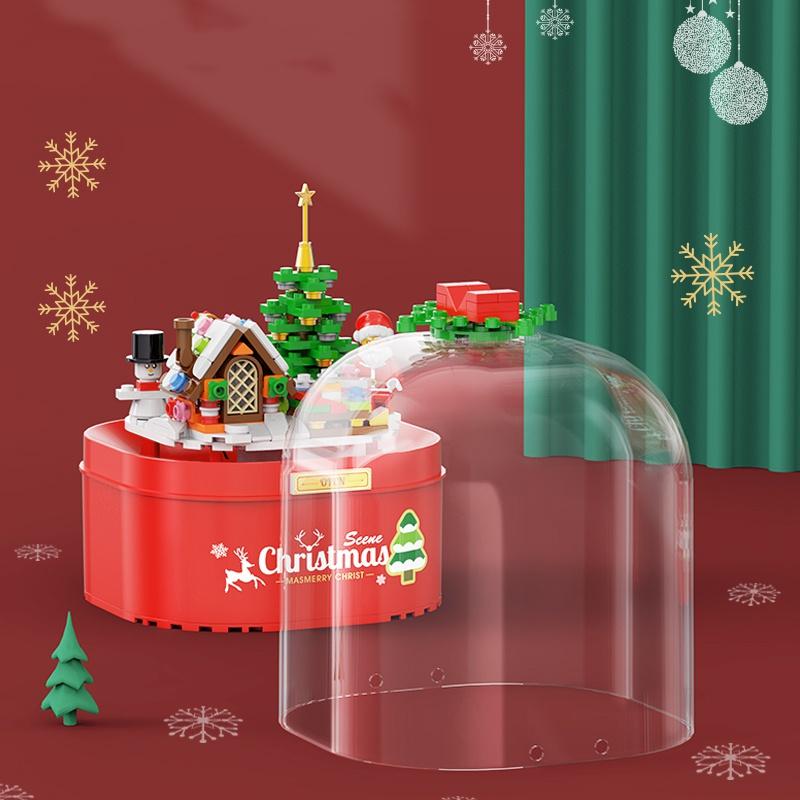 Christmas House Building Blocks Music Box with LED Lighting Compatible Building Blocks Small Particle Toys Children's Christmas Gifts