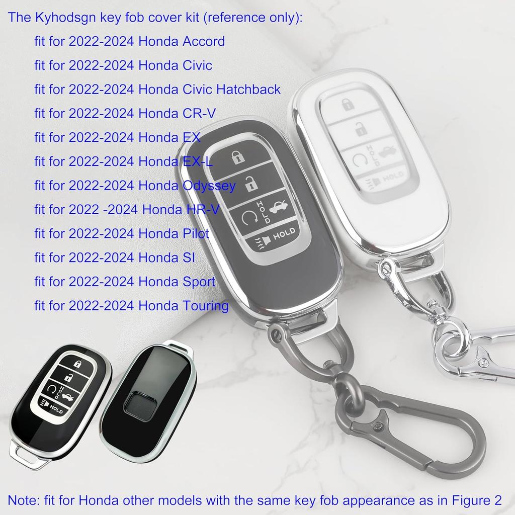 Key Fob Cover For Honda   2024 Accord Civic Pilot - TPU Key Case For Honda CR-V HR-V Sport SI EX EX-L Touring Odyssey 5 Buttons Remote Key Fob (Pack