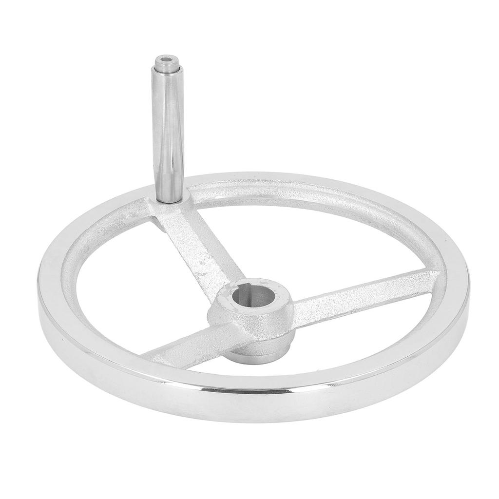 Rotary Handwheel 250mm Dia Cast Iron Chrome Plated 3 Spoked with Revolving Handle for Lathe Milling