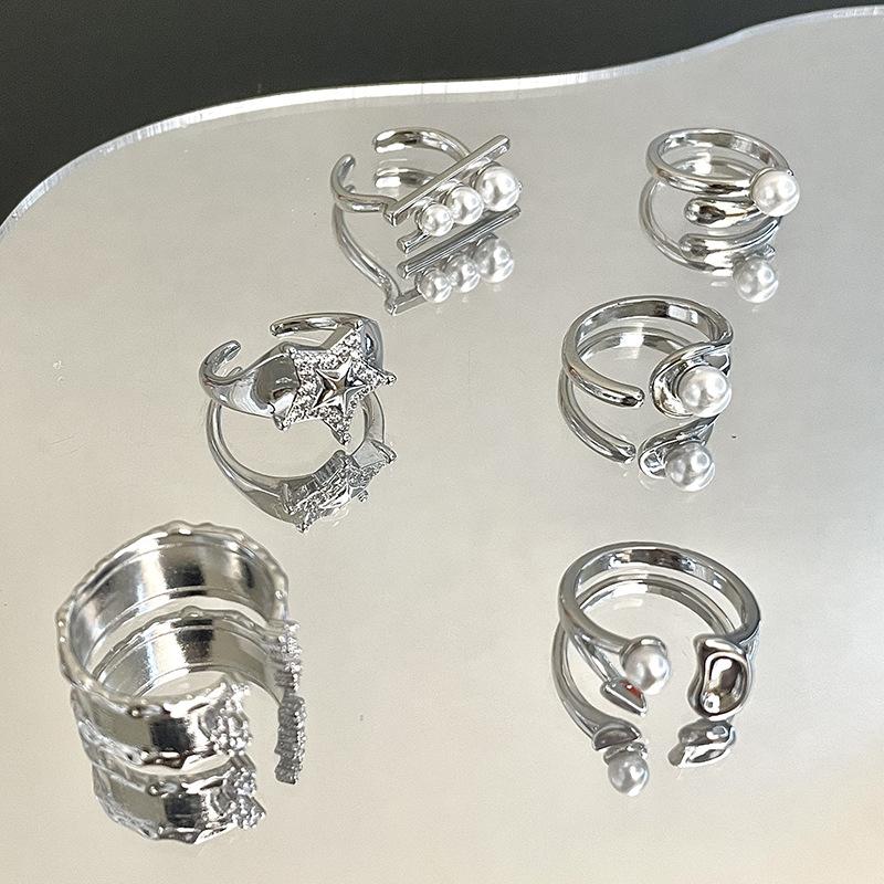 Неправильное простое кольцо, полностью усыпанное бриллиантами, кольцо с цирконом, женский нишевый дизайнерский смысл, жемчужная простая личность, кольцо на указательный палец, открытое кольцо.