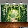 Ткань с 2D-изображением пышной зелени и белых цветов, реквизит для фотобудки