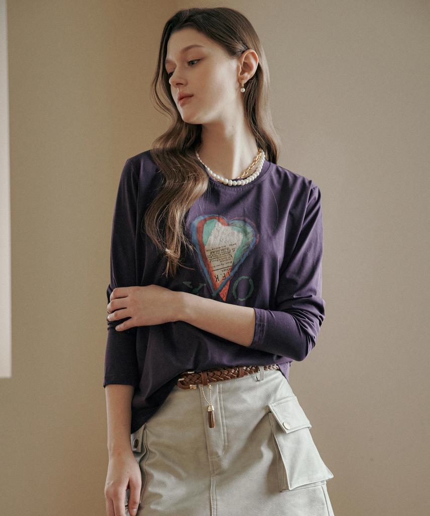 MAXZA Vintage Heart Print Crop Short Sleeve T-Shirt