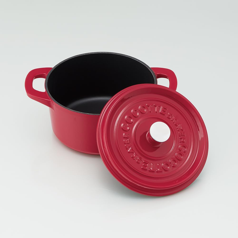 Кокотница Skater IH, совместимая с паприкой, 20 см, кастрюля, двуручная, для готовки, чугунная, эмалированная, красная, INCT20N-A