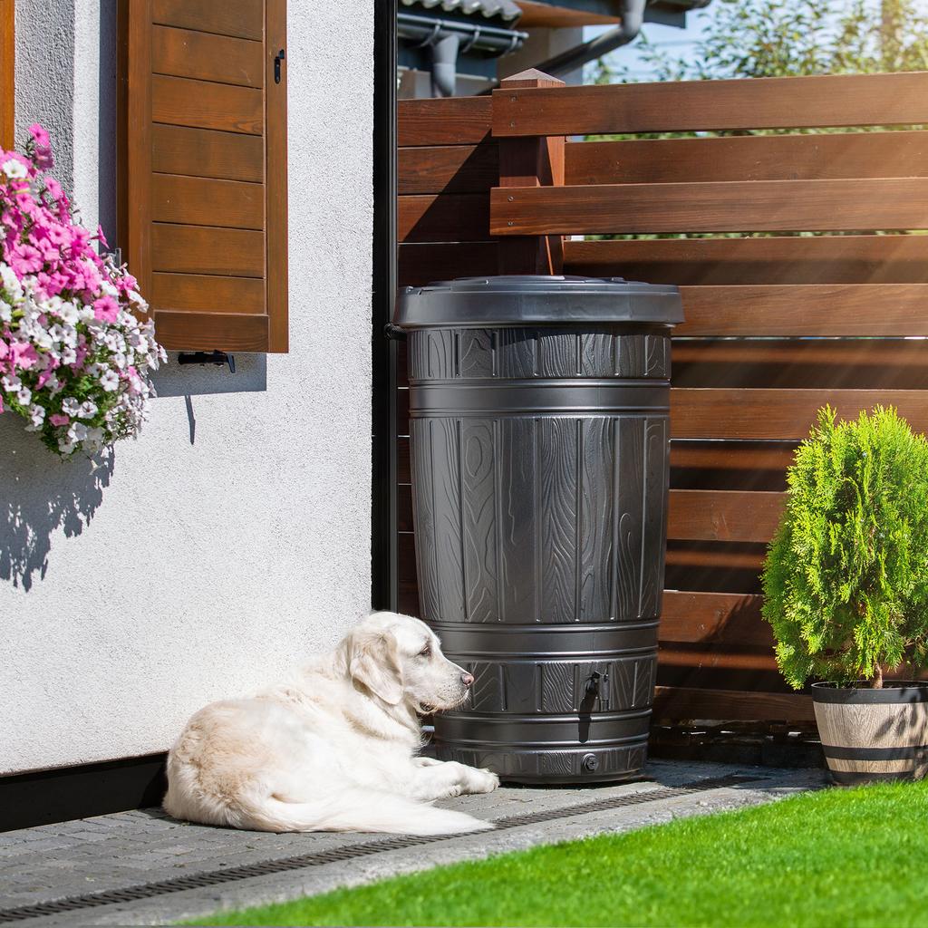 KADAX Zbiornik Na Deszczówkę 265L Wodę DeSzczową Beczka Pojemnik Zestaw Z Kranem