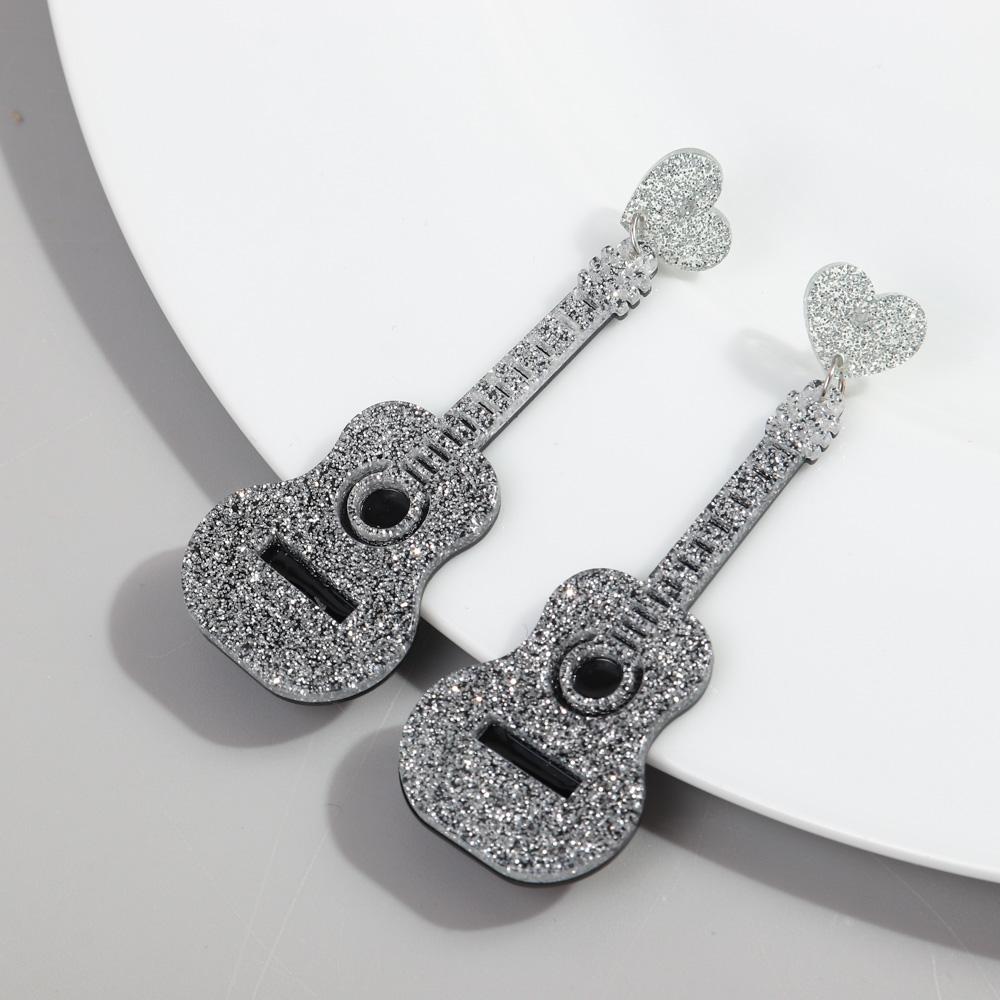 Glitter Colorful Acrylic Guitar Earrings for Women New Shiny Acoustic Guitar Heart Long Dangle Earrings Fashion Jewelry Gifts