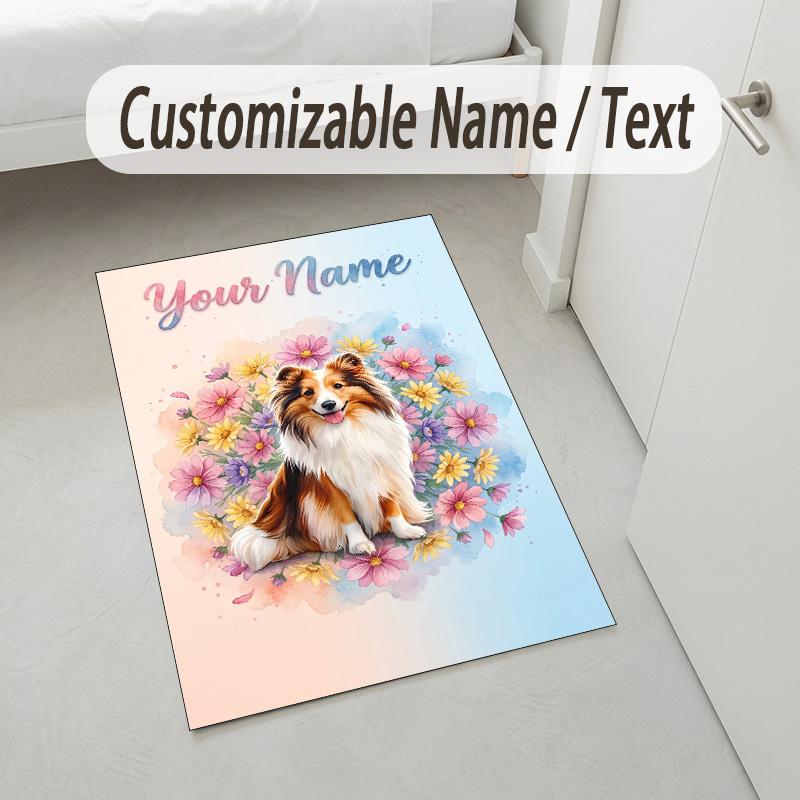 Dog Theme Crystal Velvet Rug Personalized Custom Name Text Soft Floor Mat Home Decor