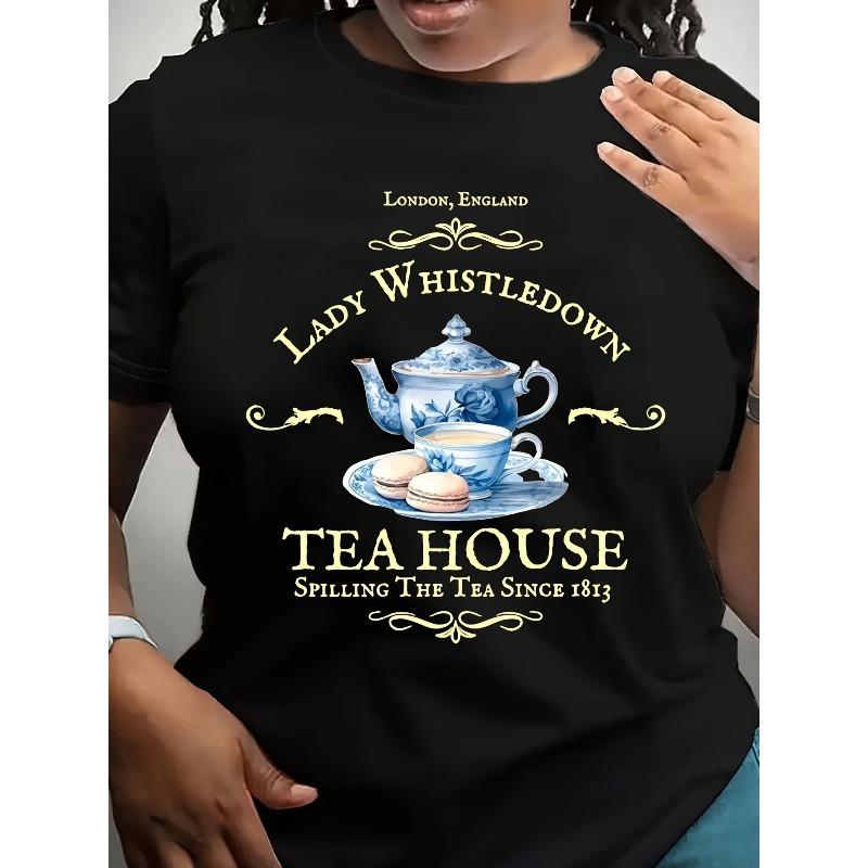 European size - Women'S Vintage British Tea House Graphic T-Shirt - Lady Whistledown Spilling the Tea