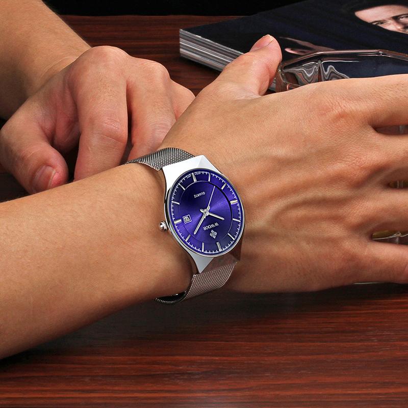 WWOOR Watch Men Luxury Ultra-thin Casual Mens Watch Blue Waterproof Stainless Steel Quartz Auto Date Fashion Watches Mens