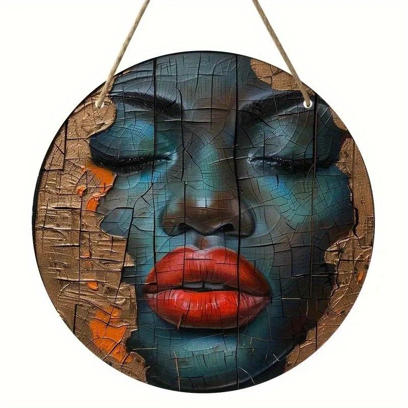 Wood Unique African Mask Circular Wooden Sign with Artistic Design, Suitable for Door, Wall, Home, Room, Farmhouse, Street, Shop, Garage, Bar, Garden