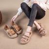First Layer Cowhide Sandals Women's Summer 2025 New Leather Casual Retro Ethnic Style Velcro Platform Women's Shoes