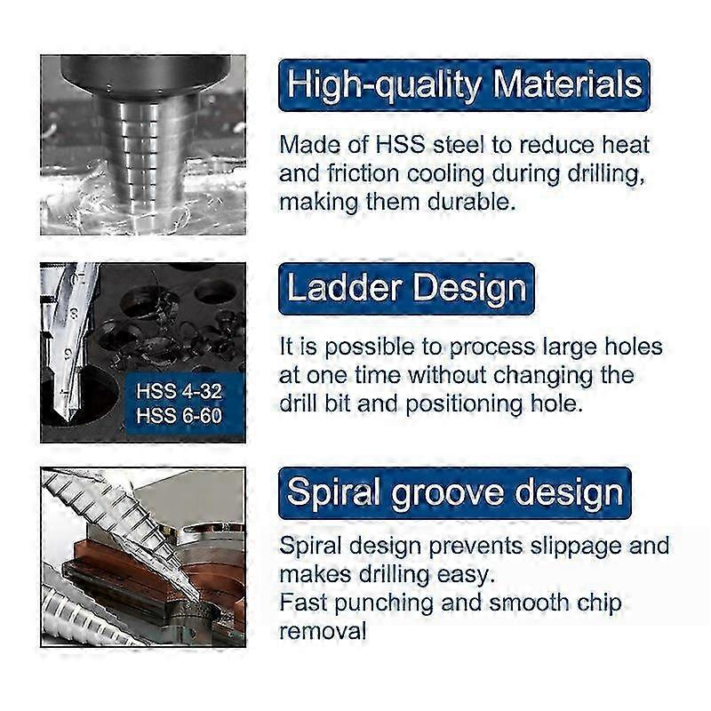 Step Drill Bit 1pc 6-60mm Spiral Groove Steel Hole Cutter for Wood Metal Drilling Tools Step Cone Drill 25-26
