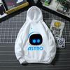 Soft kids hooded sweatshirt with cool sci-fi cartoon robot print, loose comfy fit for daily wear, outdoor sports and casual autumn winter outings.