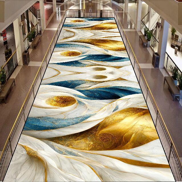 Роскошный мраморный ковер для коридора, золотой абстрактный декор, коврик-дорожка для холла отеля, нескользящие напольные коврики для домашнего прохода