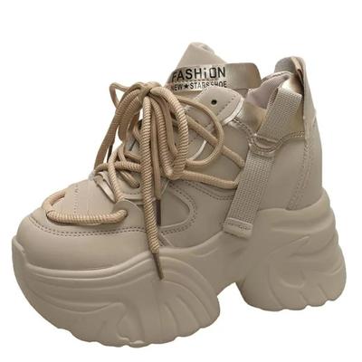 Модные женские прогулочные кроссовки, осенние туфли на шнуровке, высокие, на платформе, массивные, дышащие кожаные туфли, зимние туфли на танкетке 10,5 см, повседневная обувь